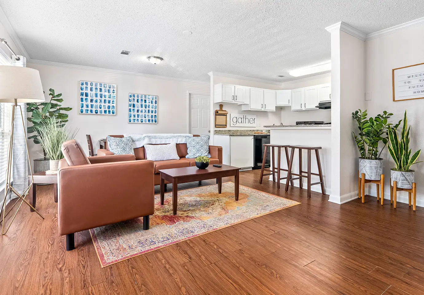 living space and kitchen